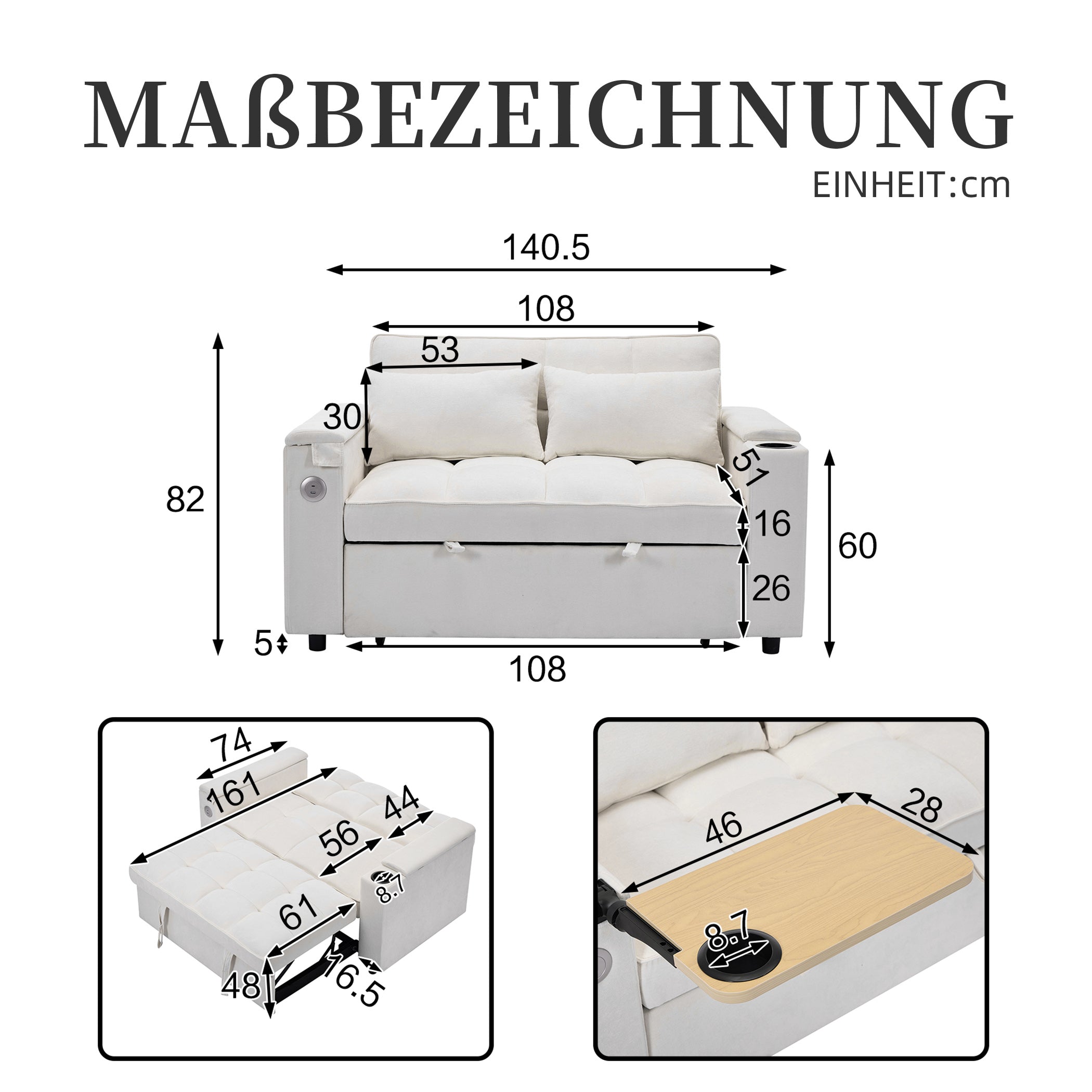 2-Sitzer Schlafsofa mit Ausziehbarer Liegefläche