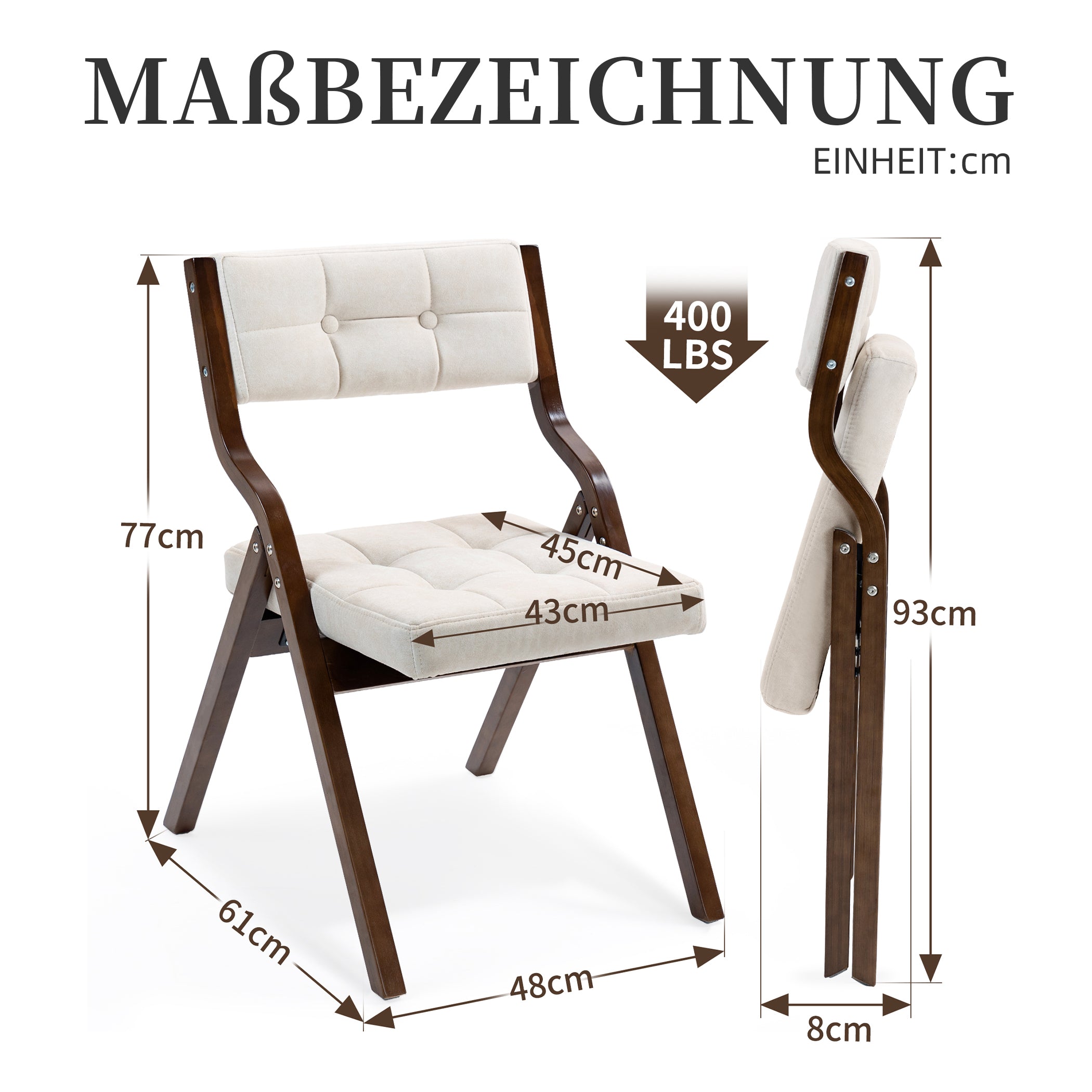 2er Set Klappstuhl mit Gepolsterte Rückenlehne