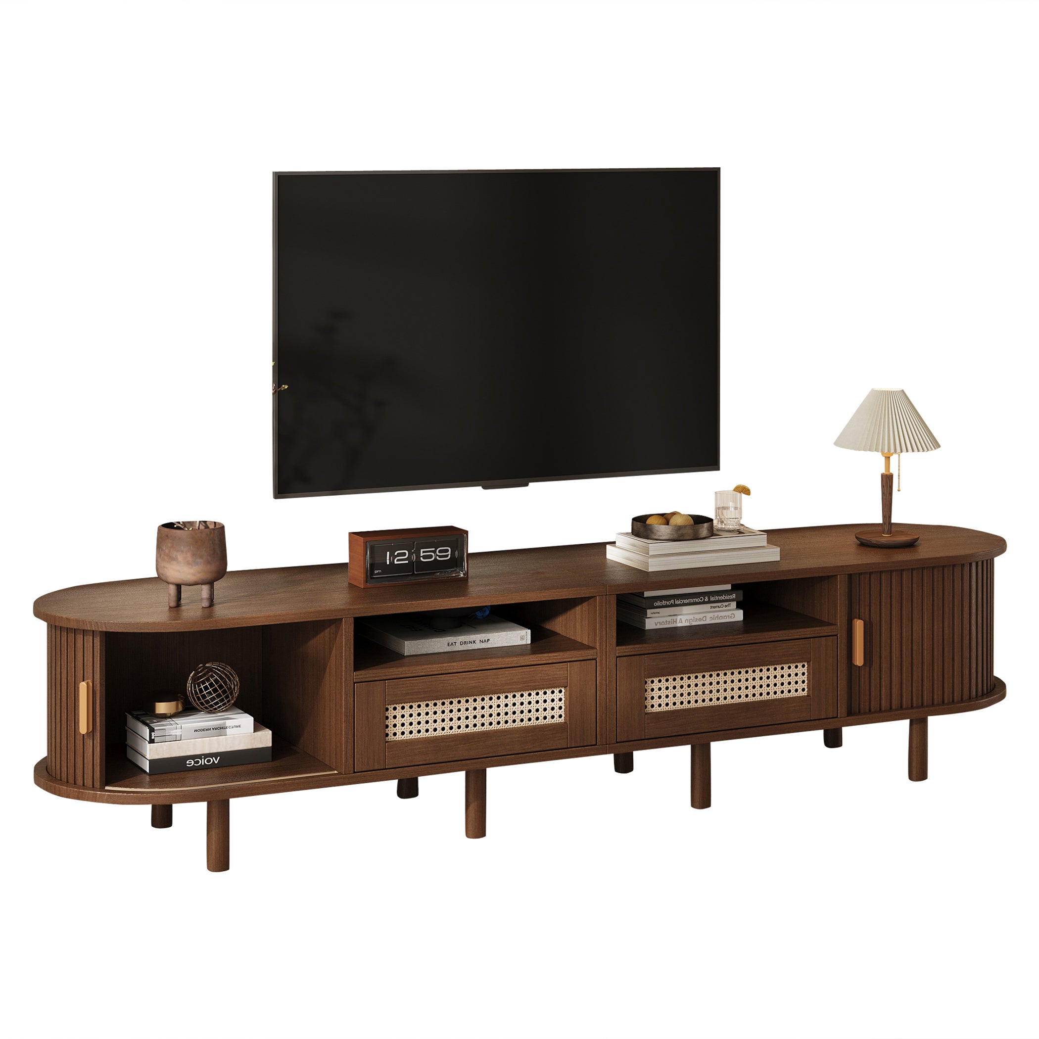 Ovaler TV Lowboard mit 2 Schiebetüren