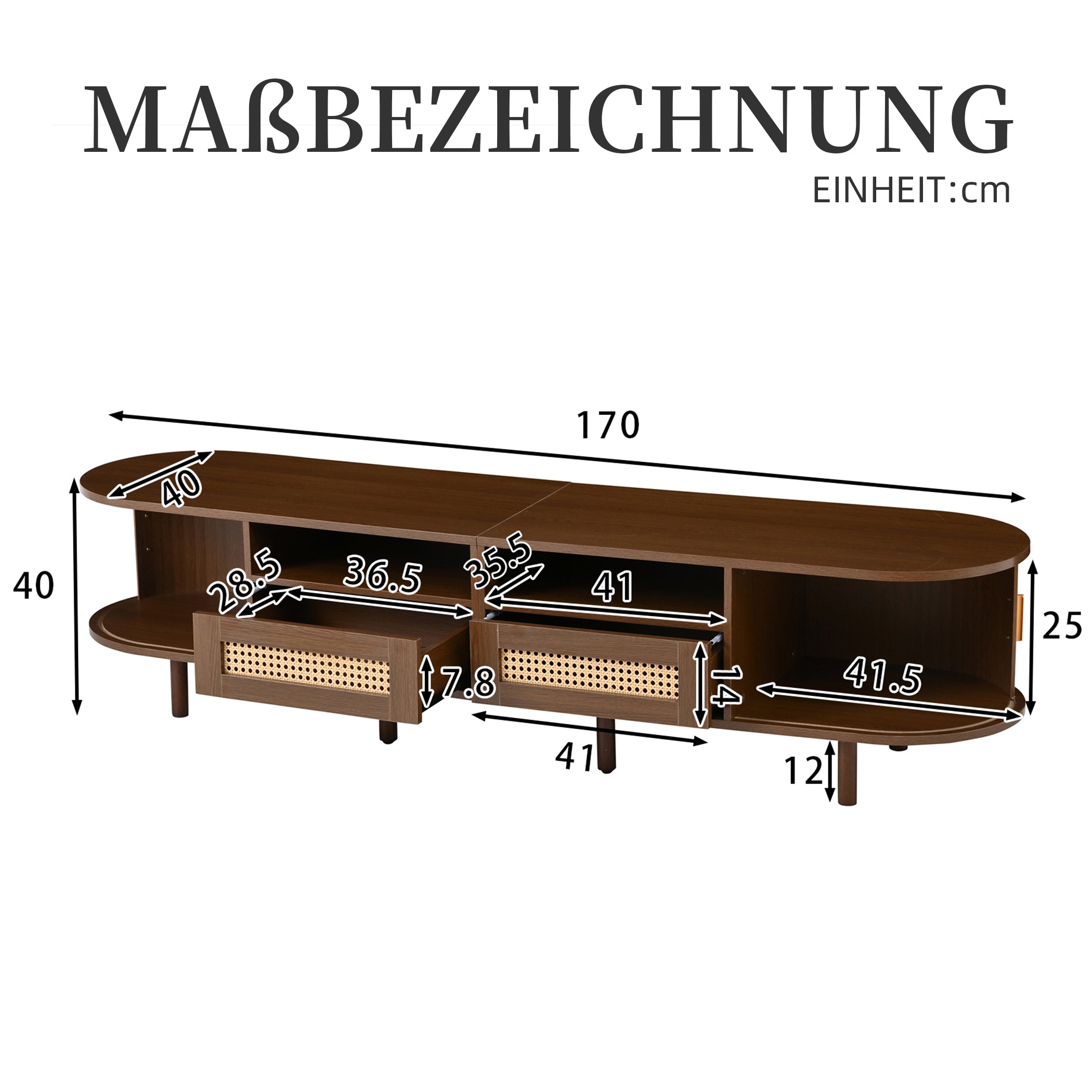 Ovaler TV Lowboard mit 2 Schiebetüren