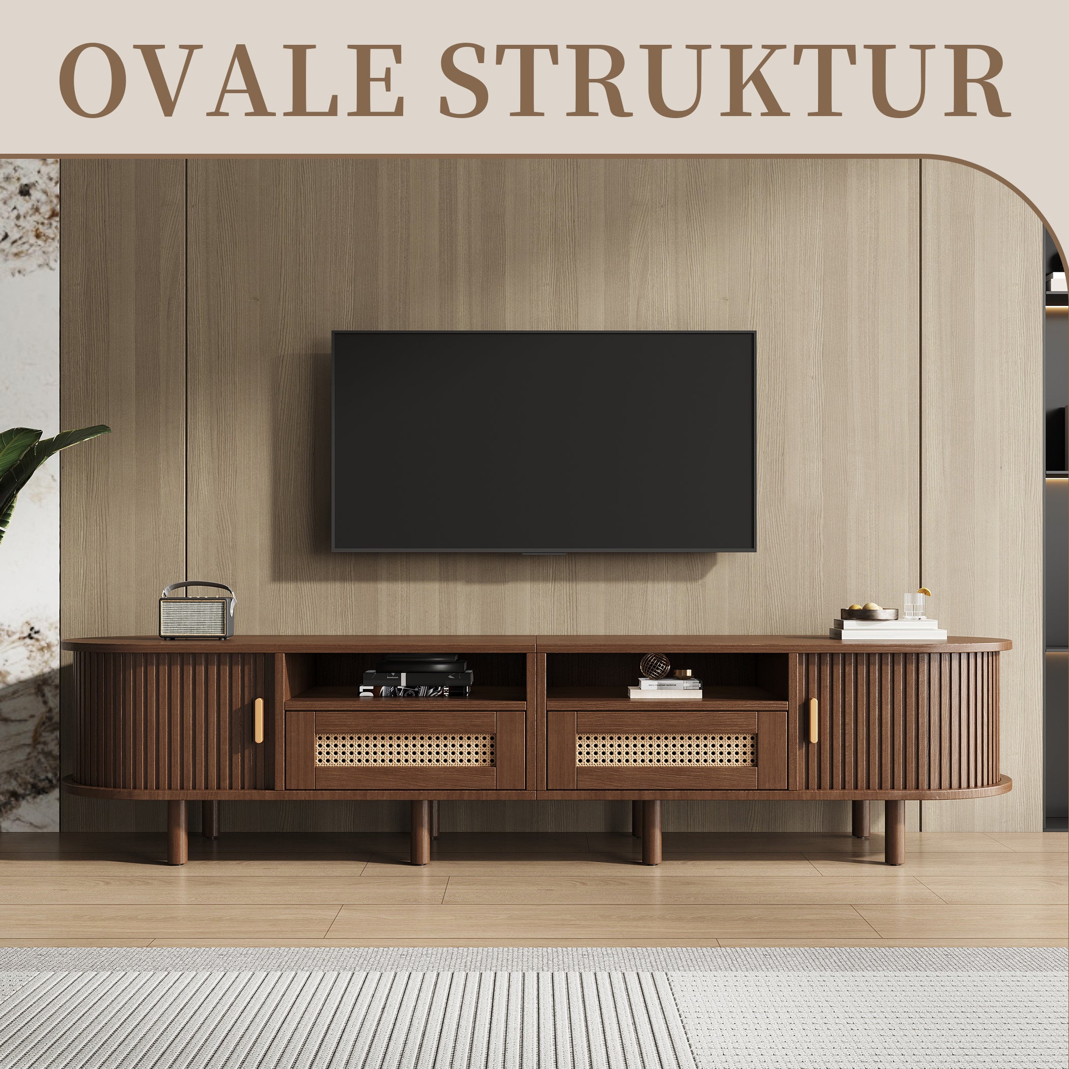 Ovaler TV Lowboard mit 2 Schiebetüren
