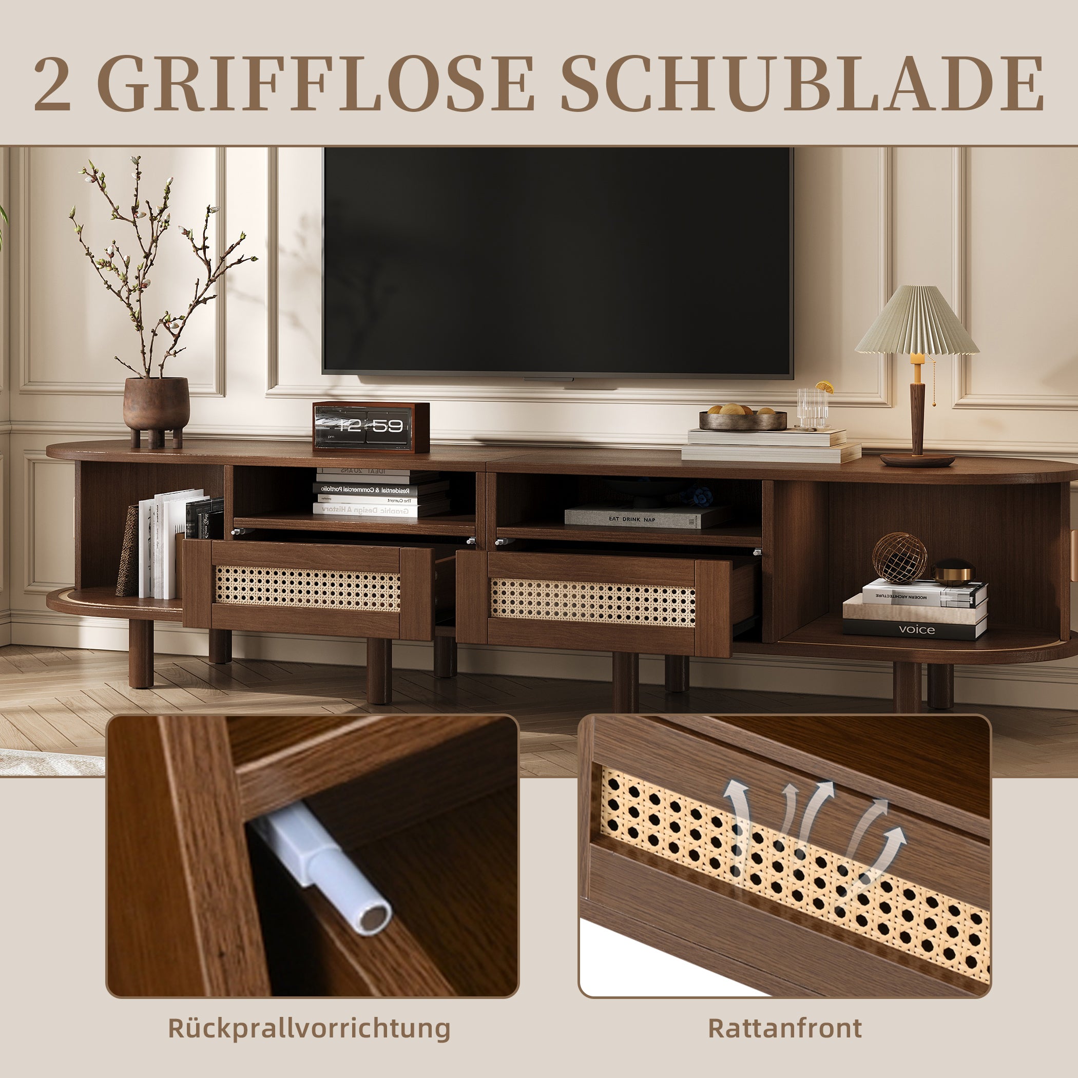 Ovaler TV Lowboard mit 2 Schiebetüren