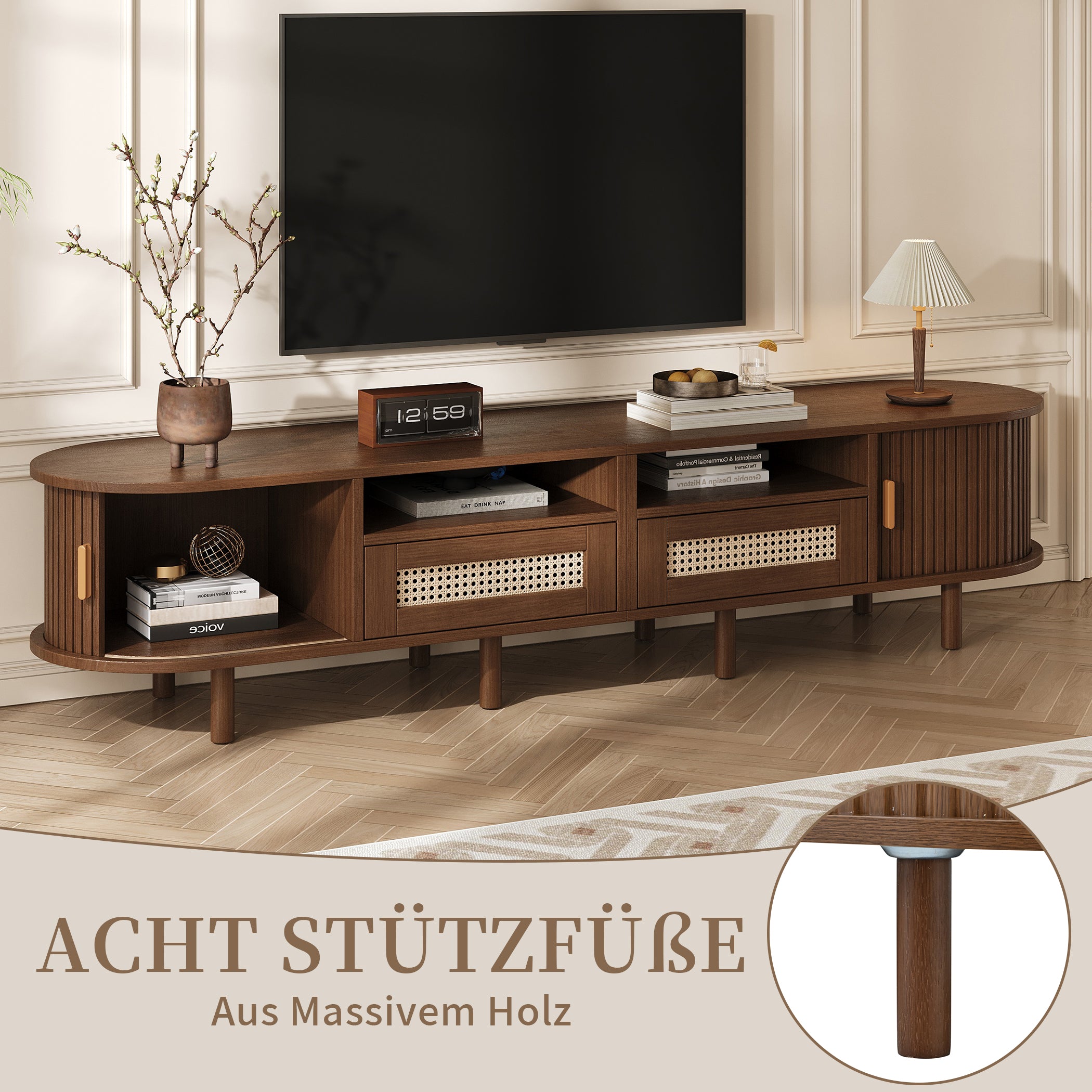 Ovaler TV Lowboard mit 2 Schiebetüren