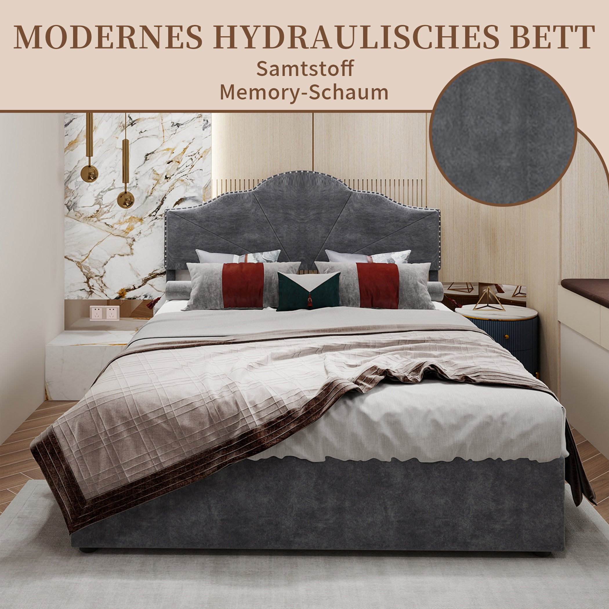Polsterbett Samt Hydraulisches Doppelbett