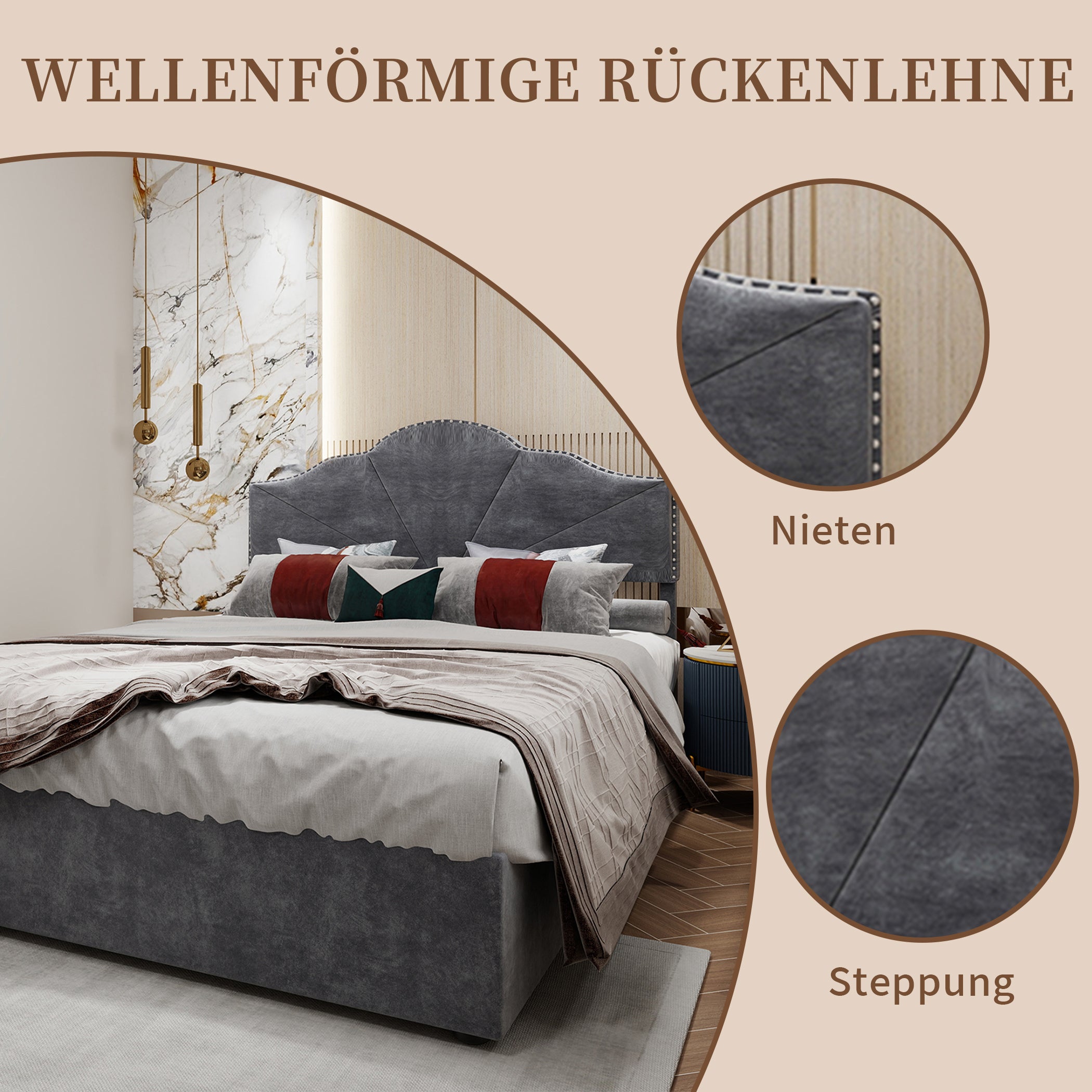 Polsterbett Samt Hydraulisches Doppelbett