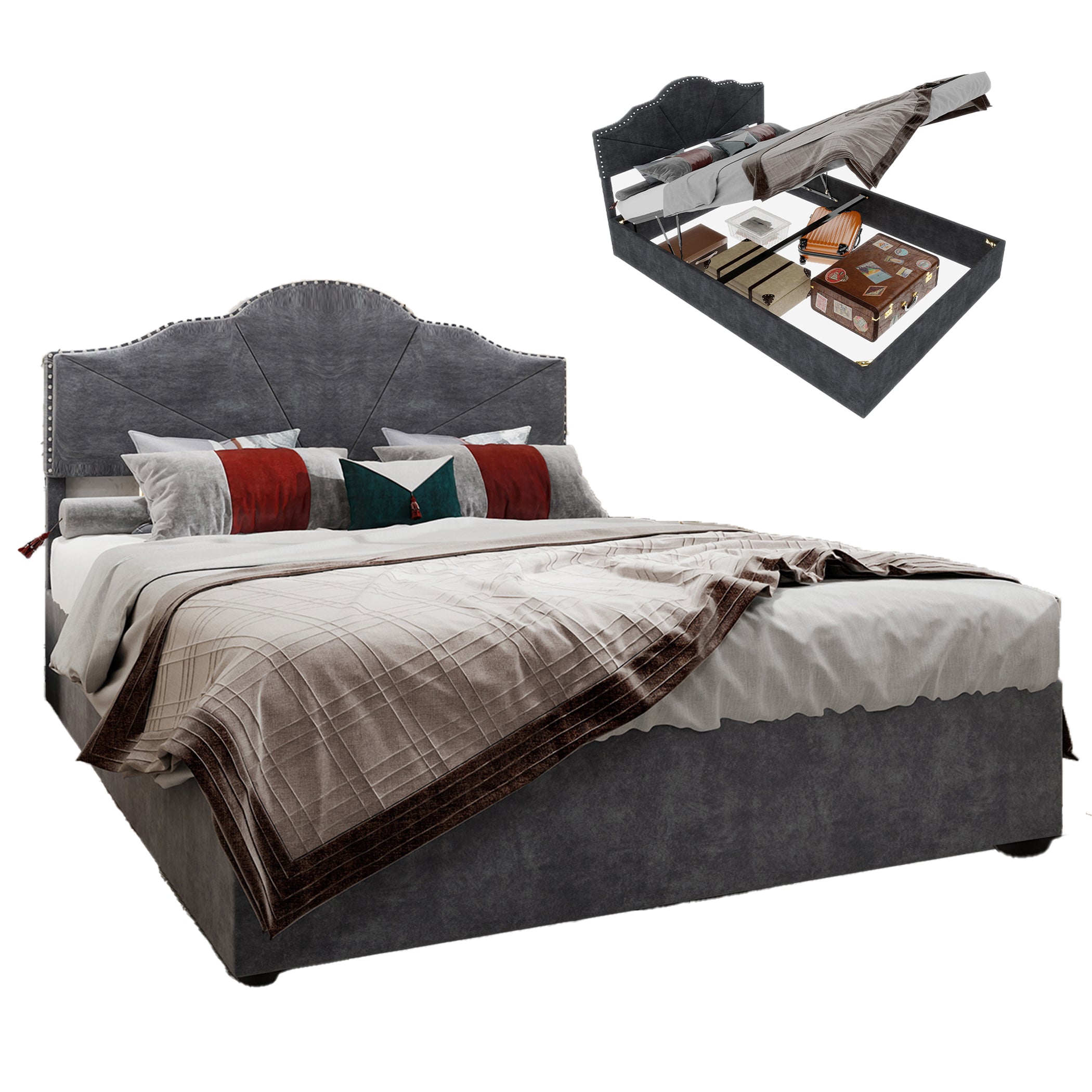 Polsterbett Samt Hydraulisches Doppelbett