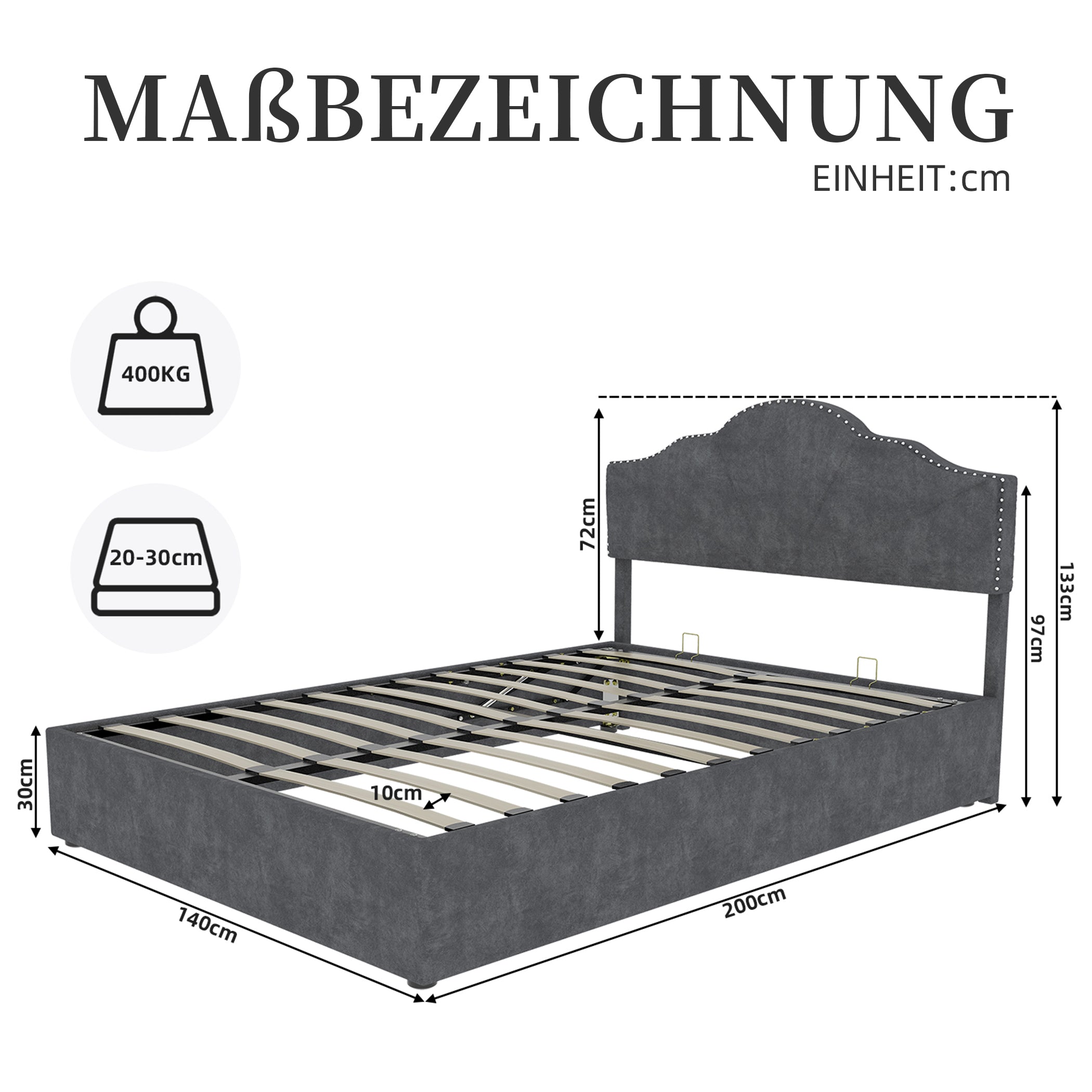 Polsterbett Samt Hydraulisches Doppelbett