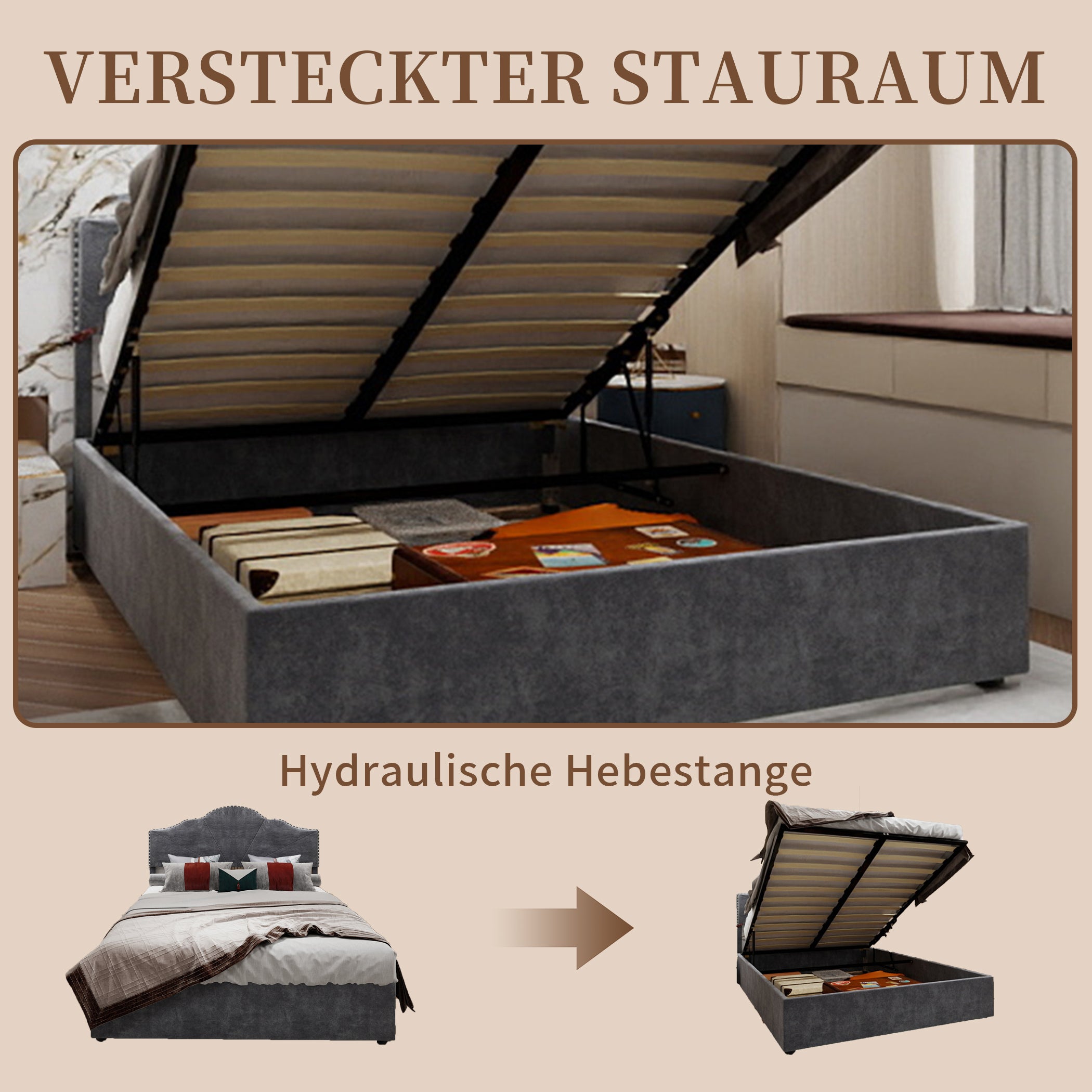 Polsterbett Samt Hydraulisches Doppelbett