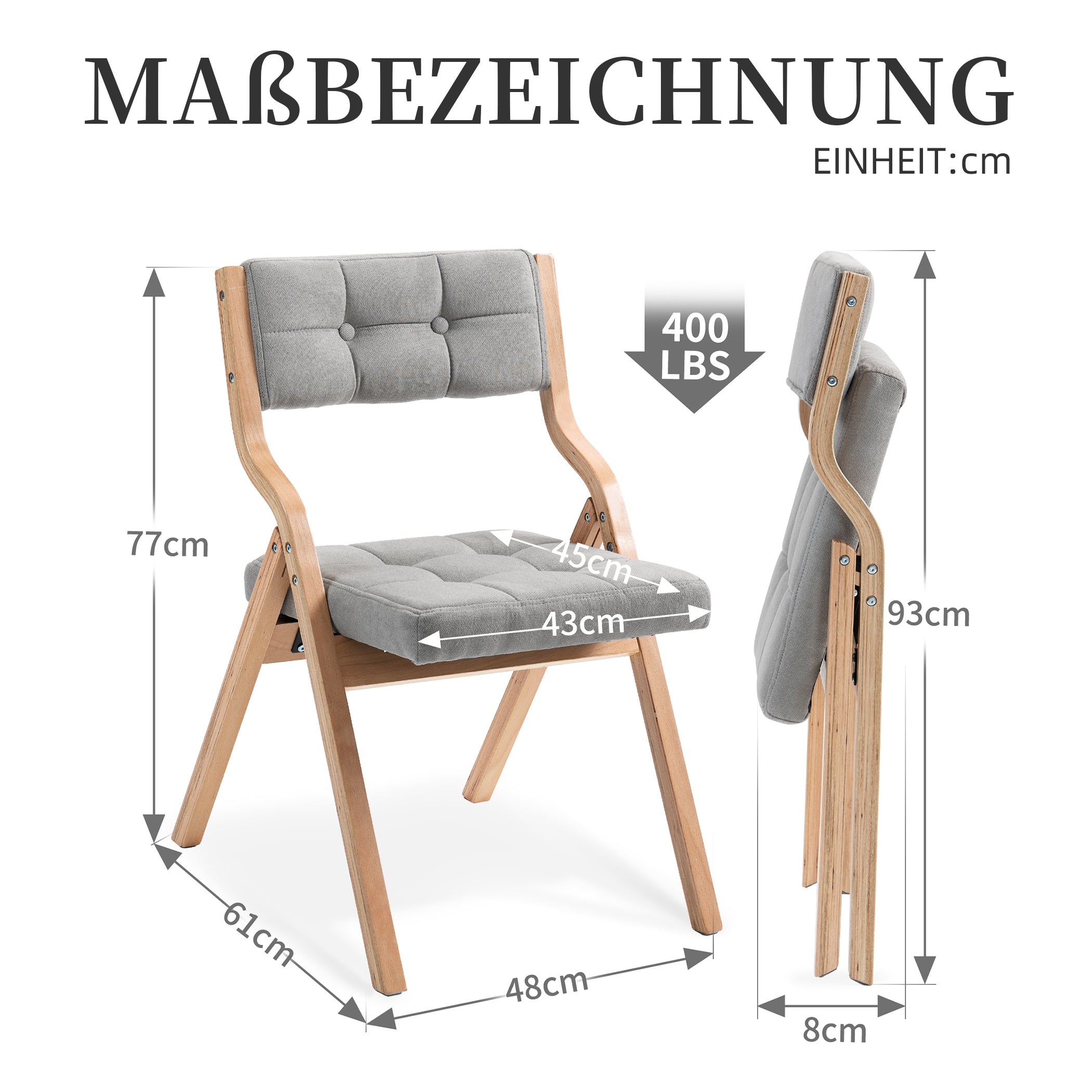 2er Set Klappstuhl mit Gepolsterte Rückenlehne