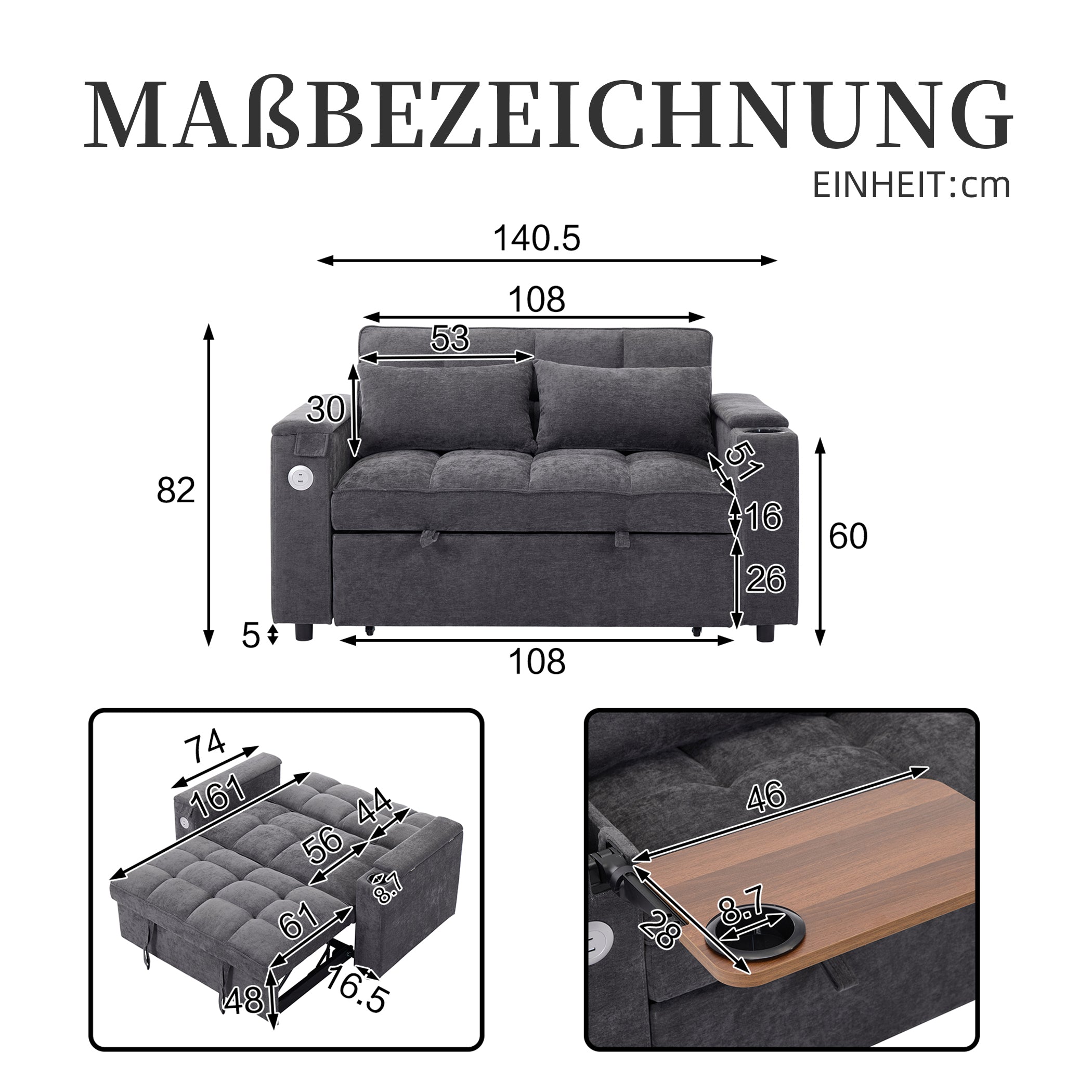 2-Sitzer Schlafsofa mit Ausziehbarer Liegefläche