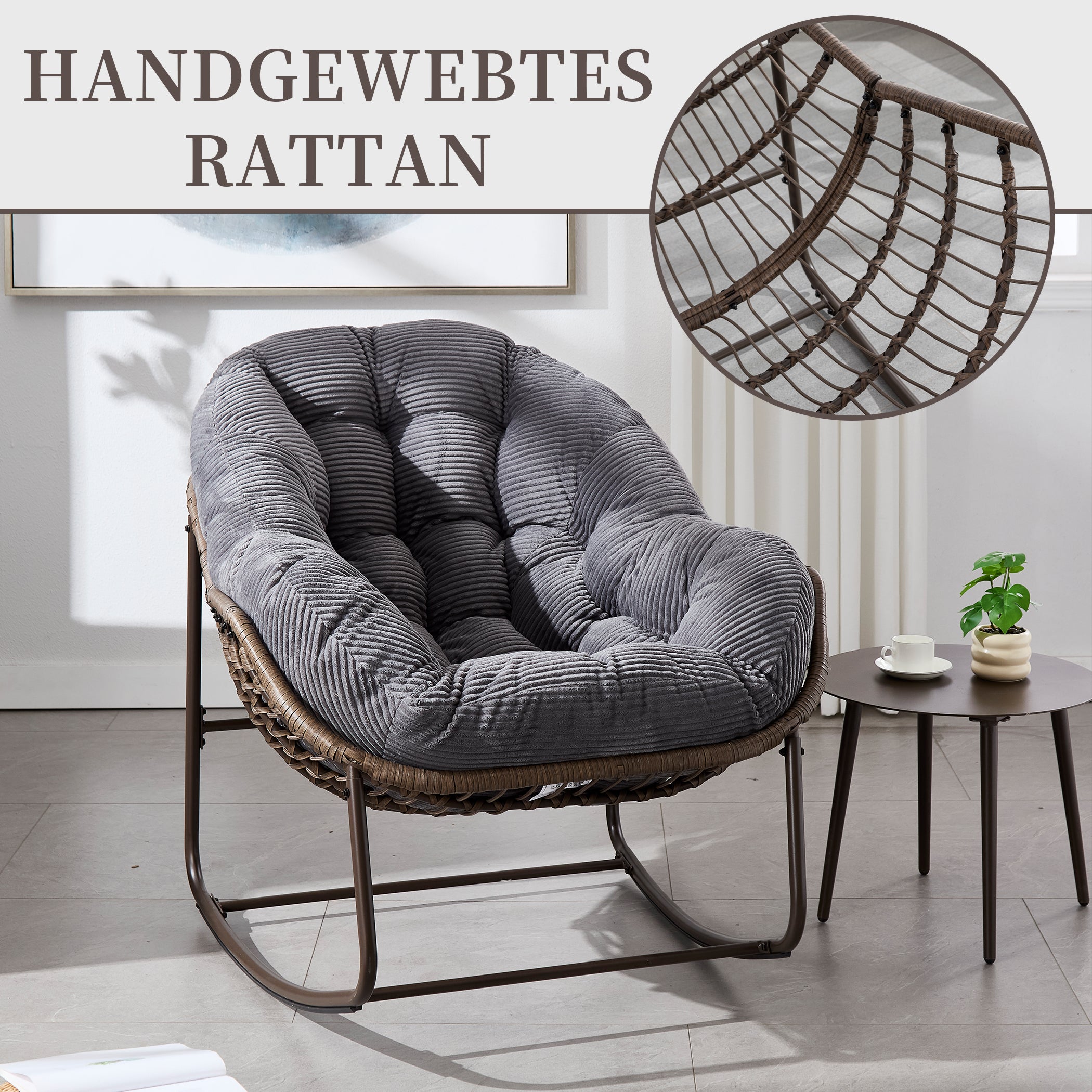 Schaukelstuhl Übergrößen mit Handgewebtem Rattan