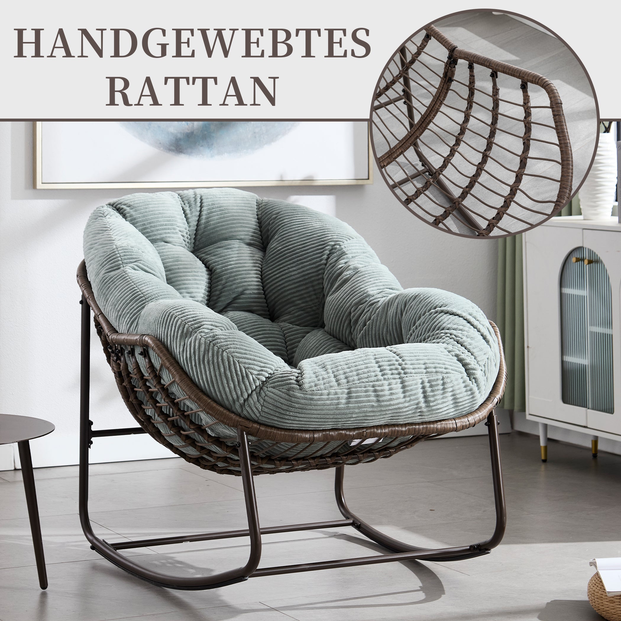 Schaukelstuhl Übergrößen mit Handgewebtem Rattan