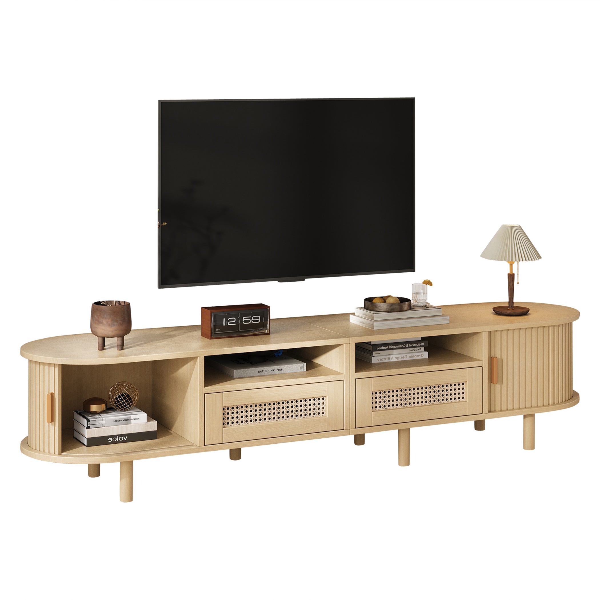 Ovaler TV Lowboard mit 2 Schiebetüren