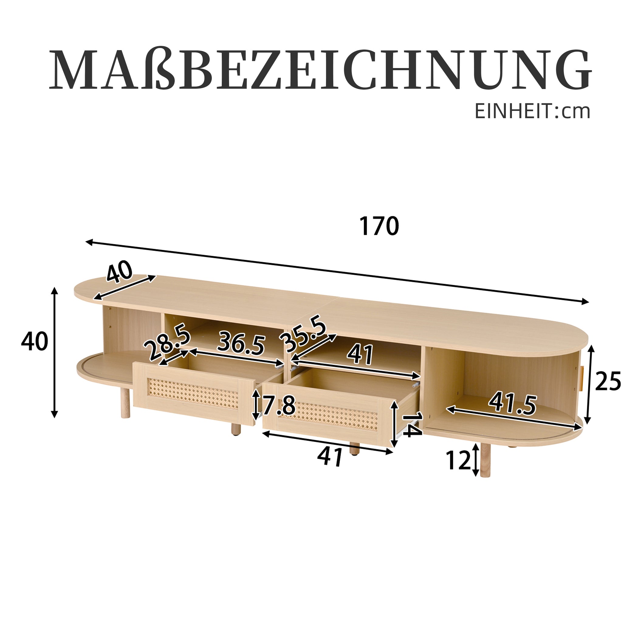 Ovaler TV Lowboard mit 2 Schiebetüren