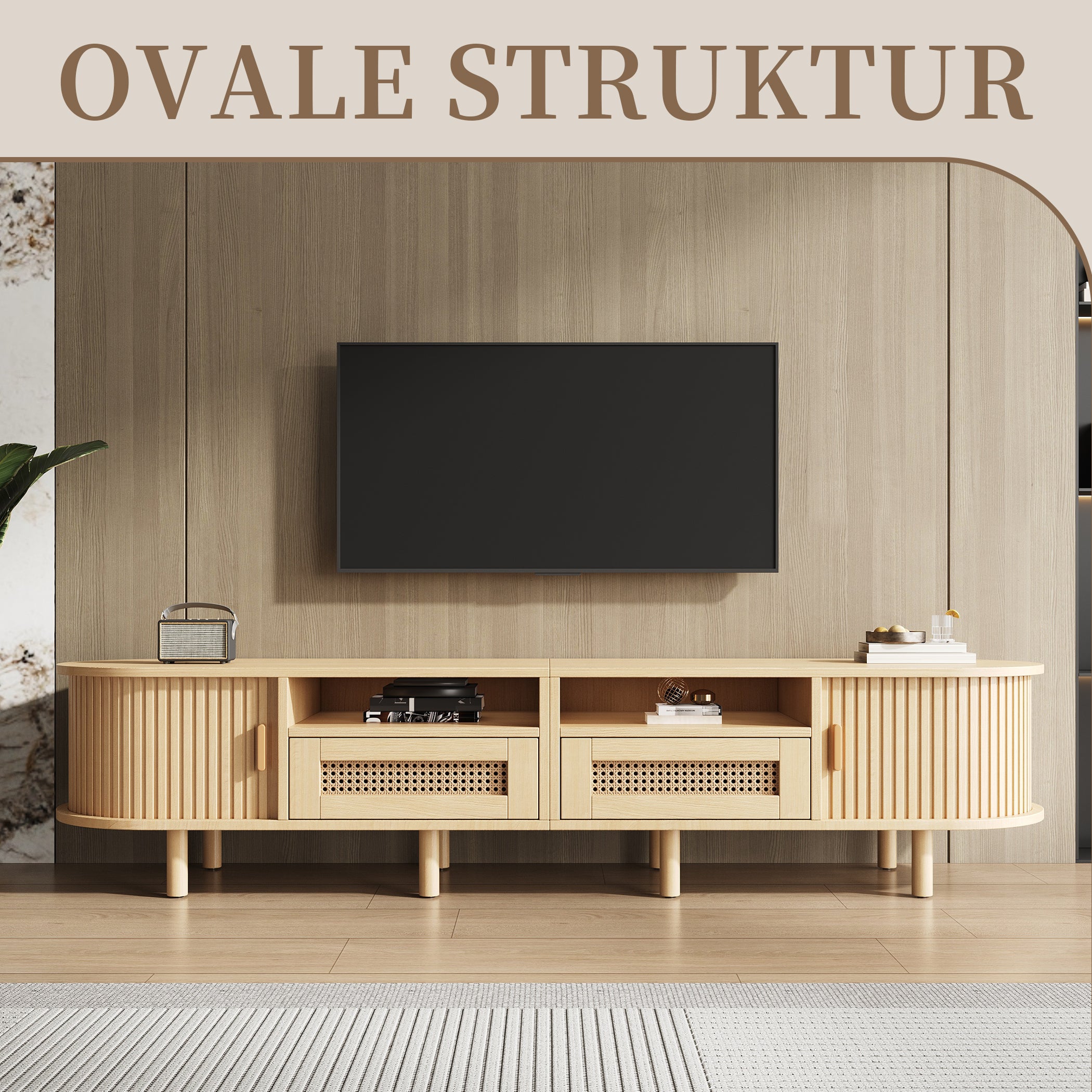 Ovaler TV Lowboard mit 2 Schiebetüren