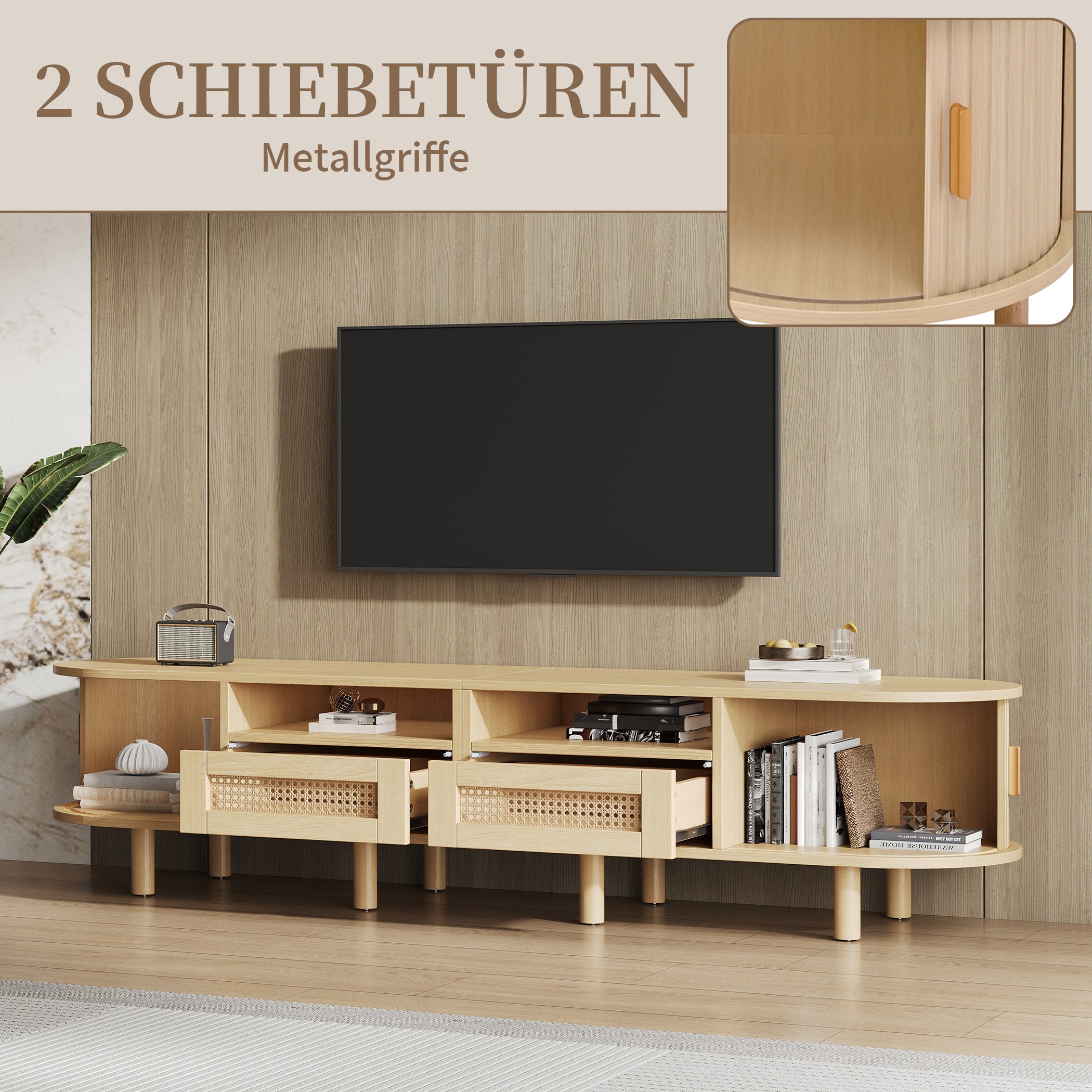 Ovaler TV Lowboard mit 2 Schiebetüren