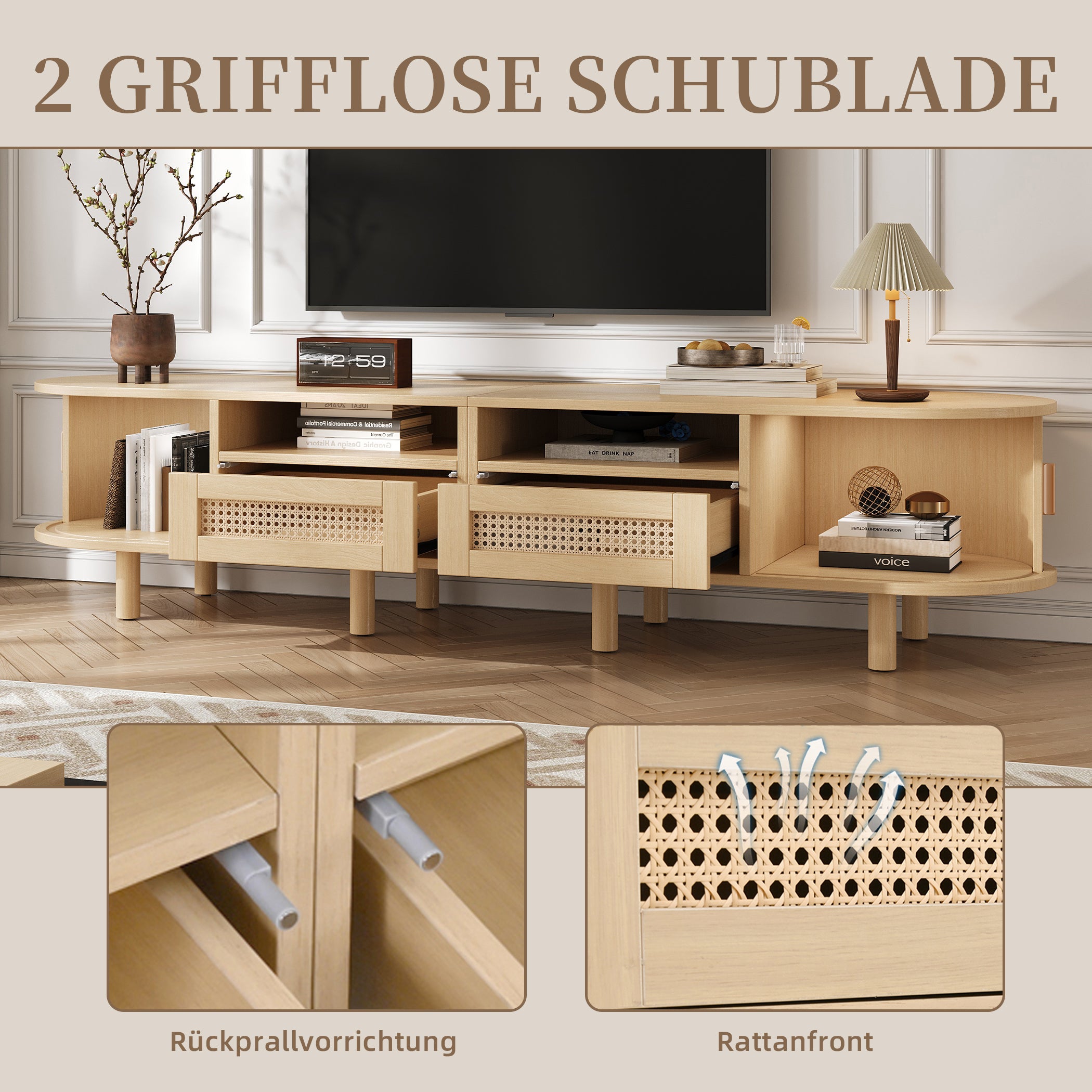 Ovaler TV Lowboard mit 2 Schiebetüren