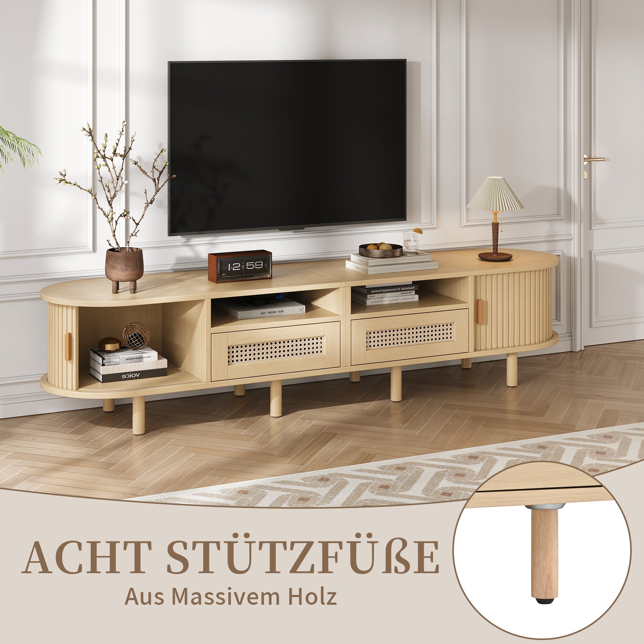 Ovaler TV Lowboard mit 2 Schiebetüren