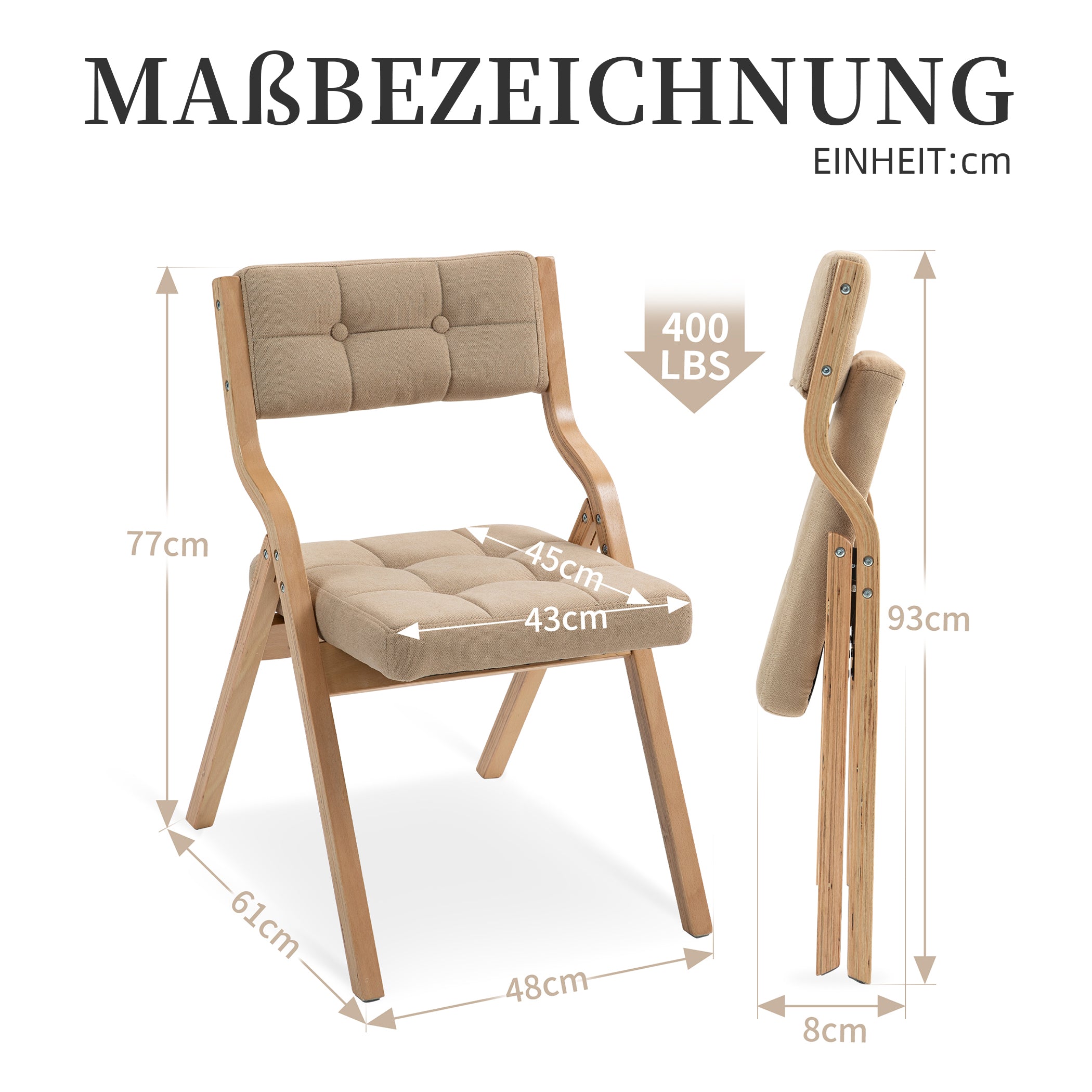 2er Set Klappstuhl mit Gepolsterte Rückenlehne