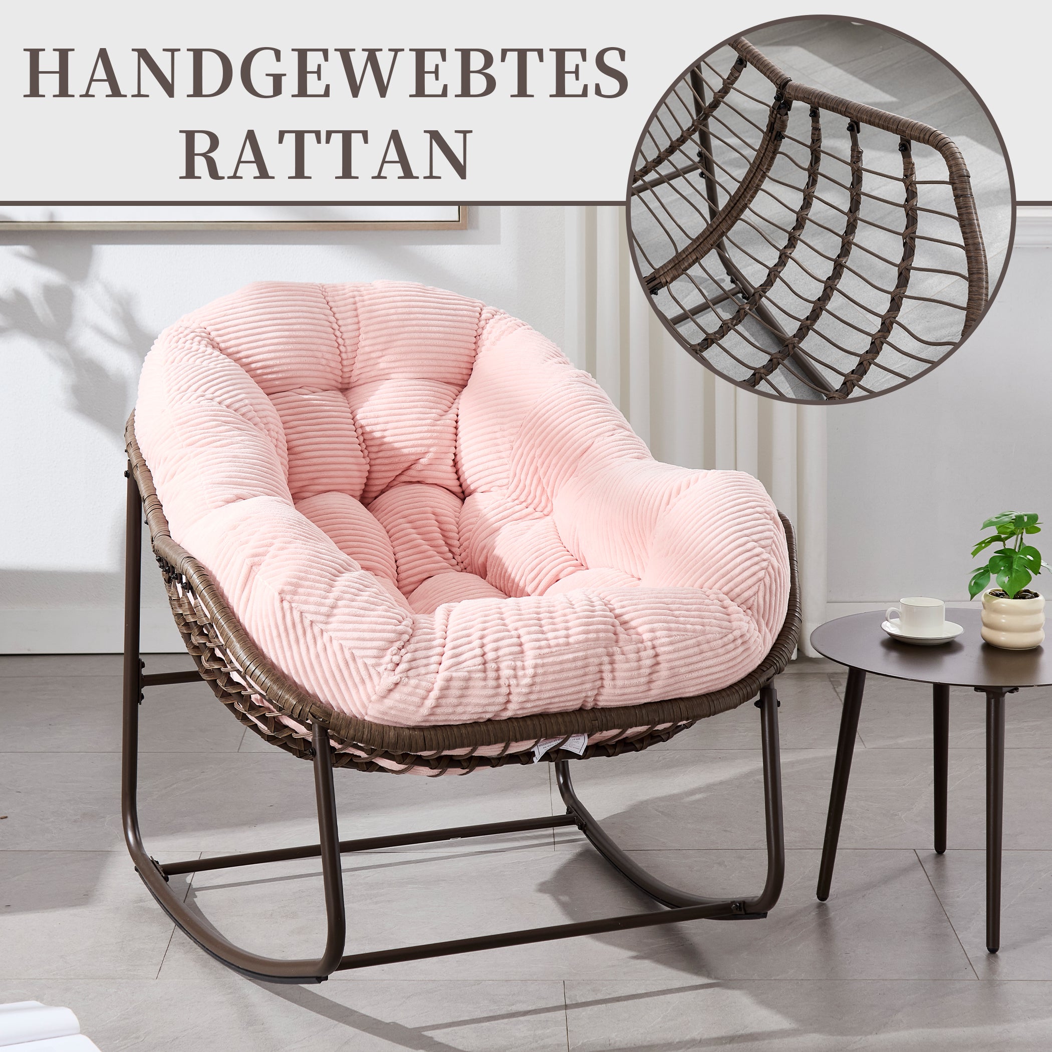 Schaukelstuhl Übergrößen mit Handgewebtem Rattan