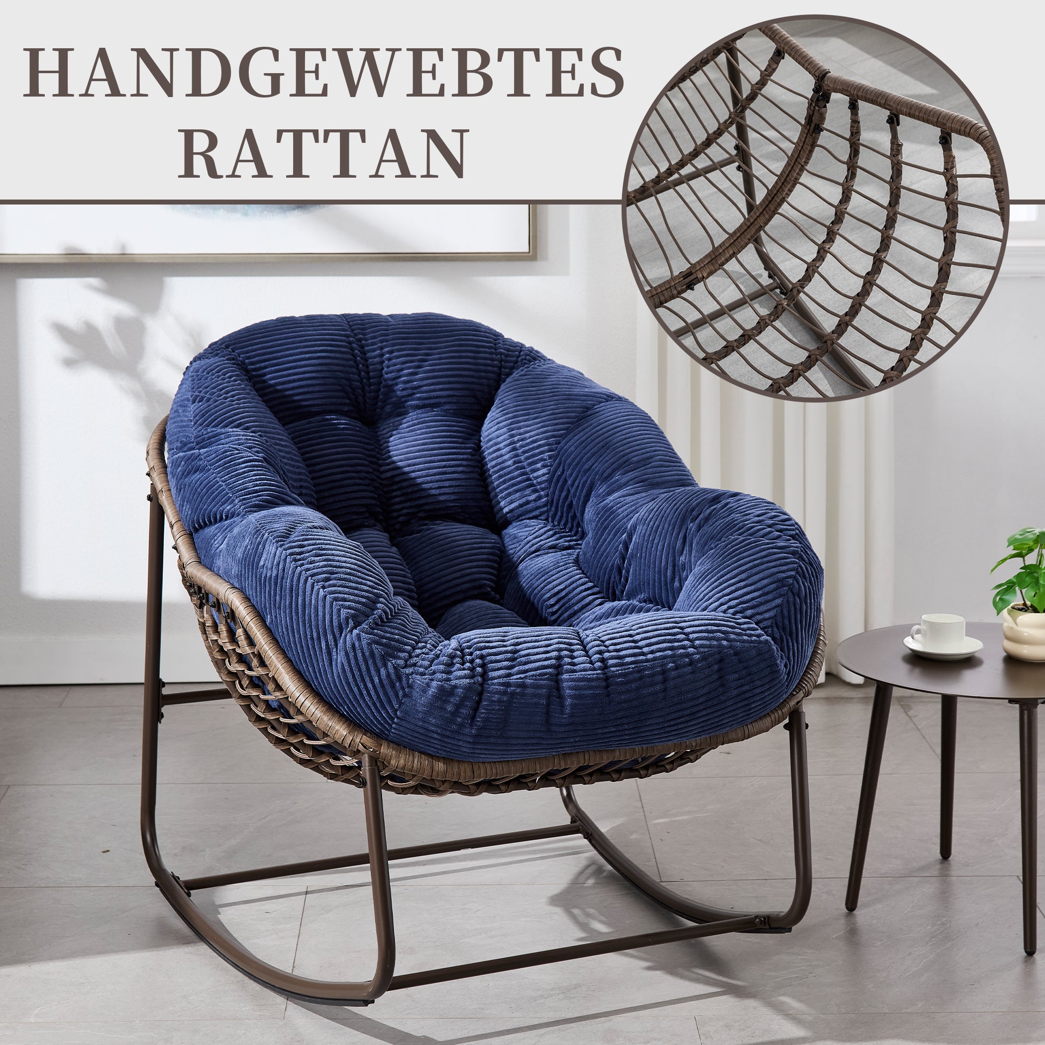 Schaukelstuhl Übergrößen mit Handgewebtem Rattan