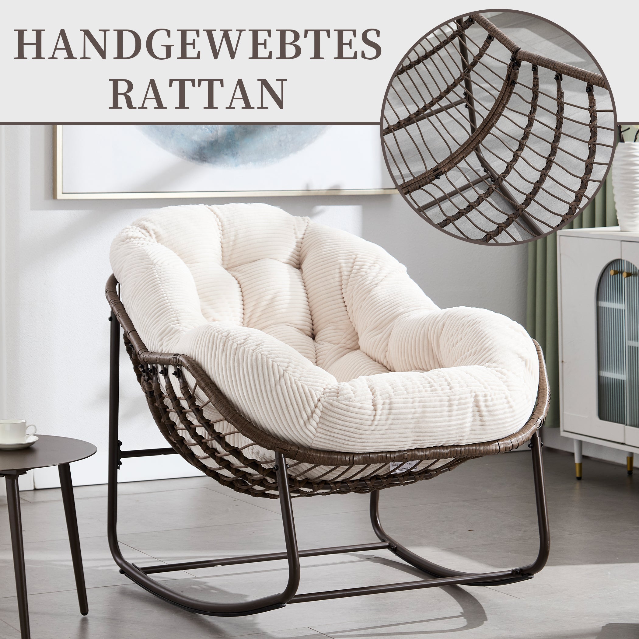 Schaukelstuhl Übergrößen mit Handgewebtem Rattan