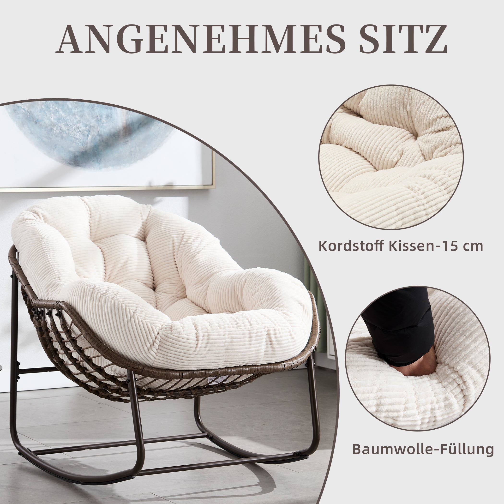 Schaukelstuhl Übergrößen mit Handgewebtem Rattan