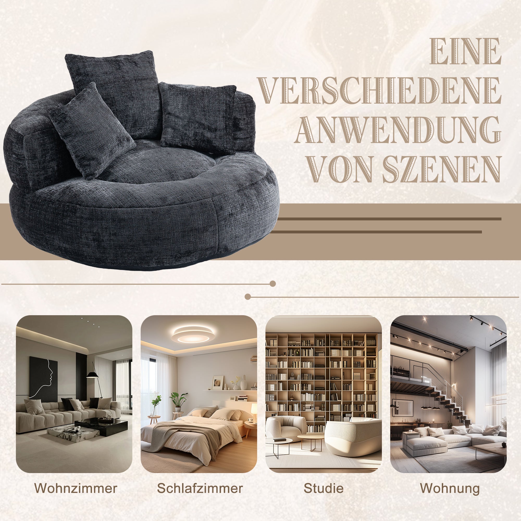 Sitzsack mit Unterstützend Rückenlehne und 3 Kissen