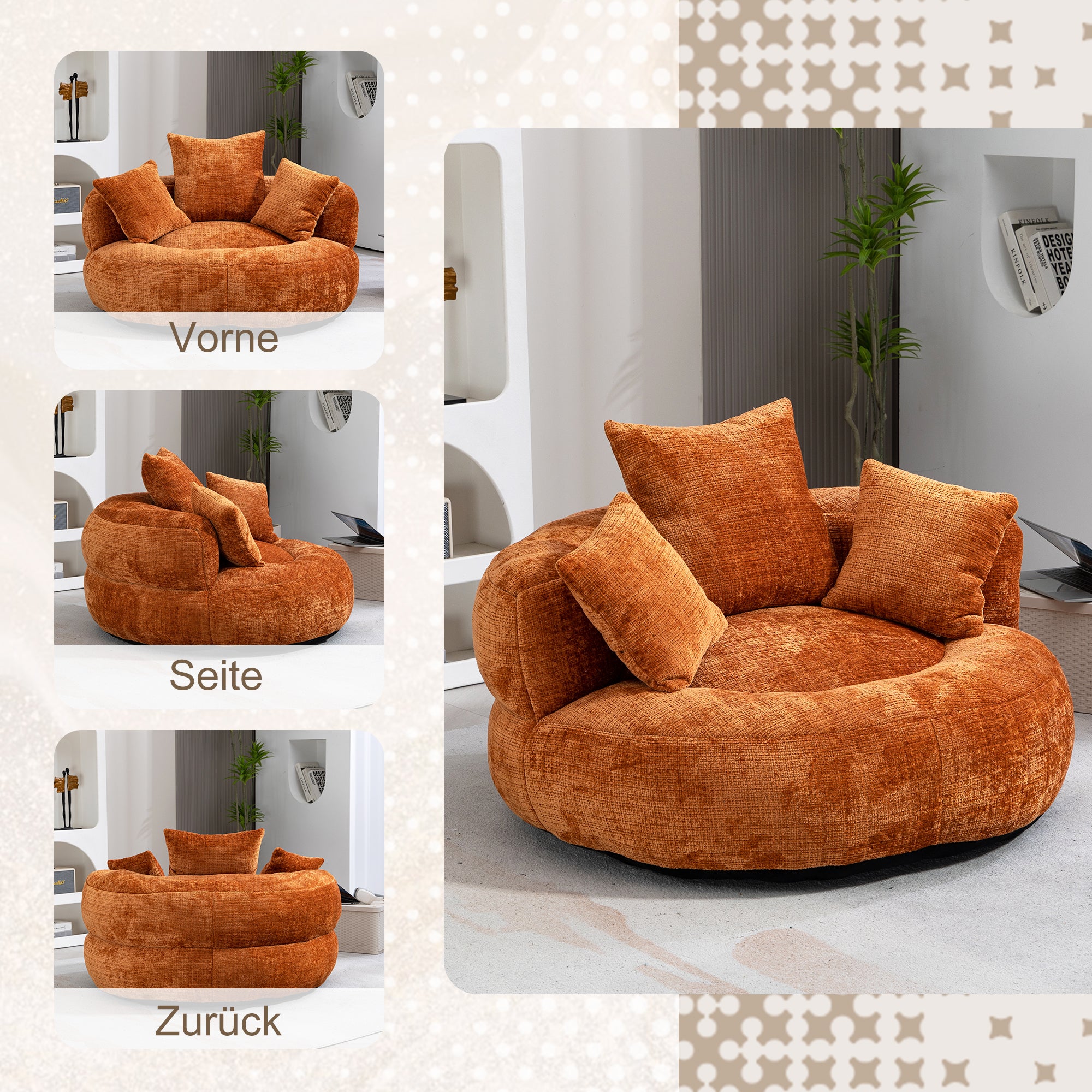 Sitzsack mit Unterstützend Rückenlehne und 3 Kissen