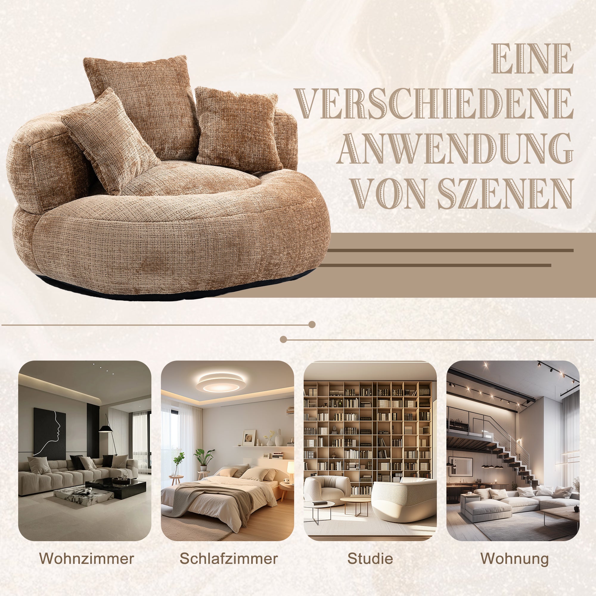 Sitzsack mit Unterstützend Rückenlehne und 3 Kissen