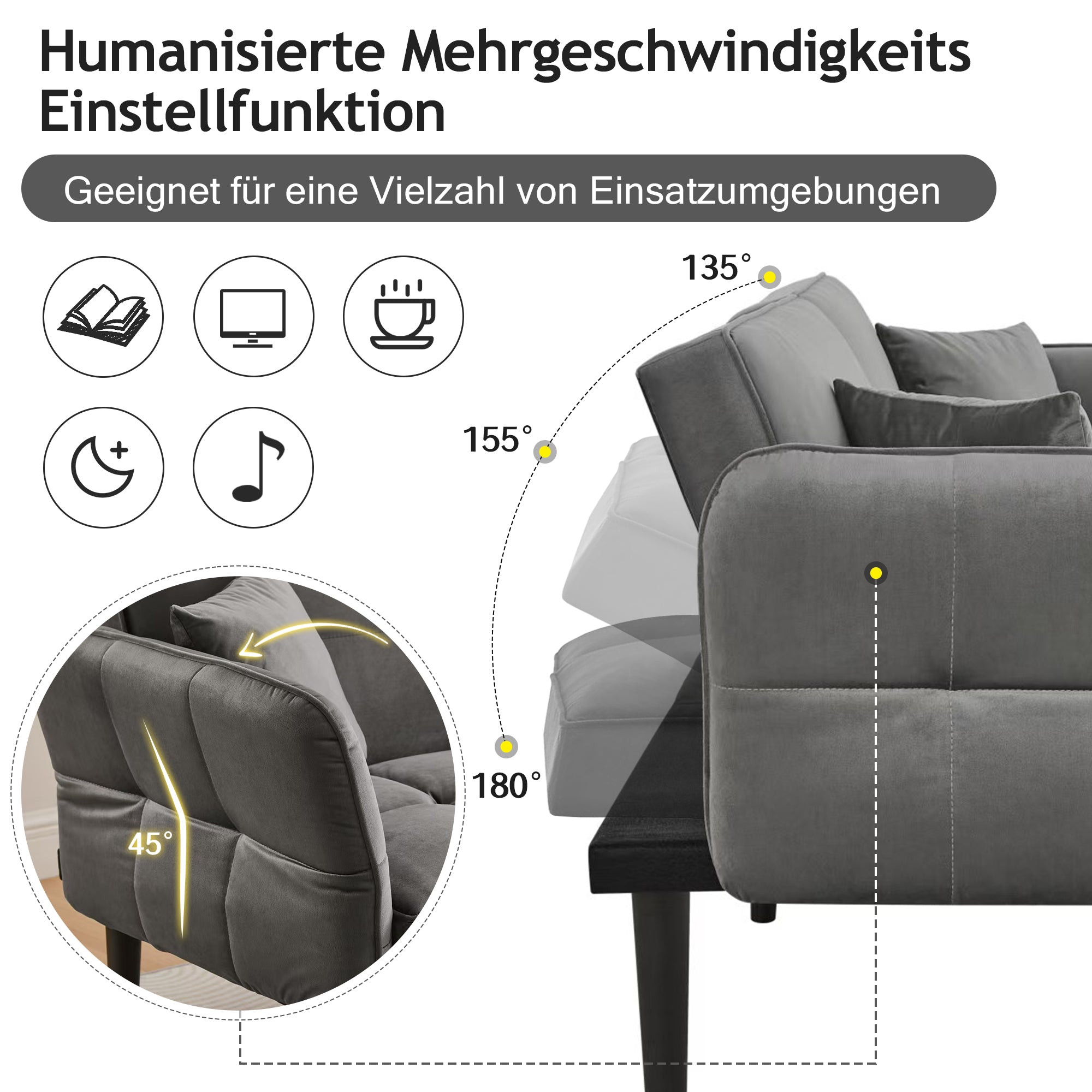 2-in-1 Verstellbares Schlafsofa mit 3 Liegepositionen