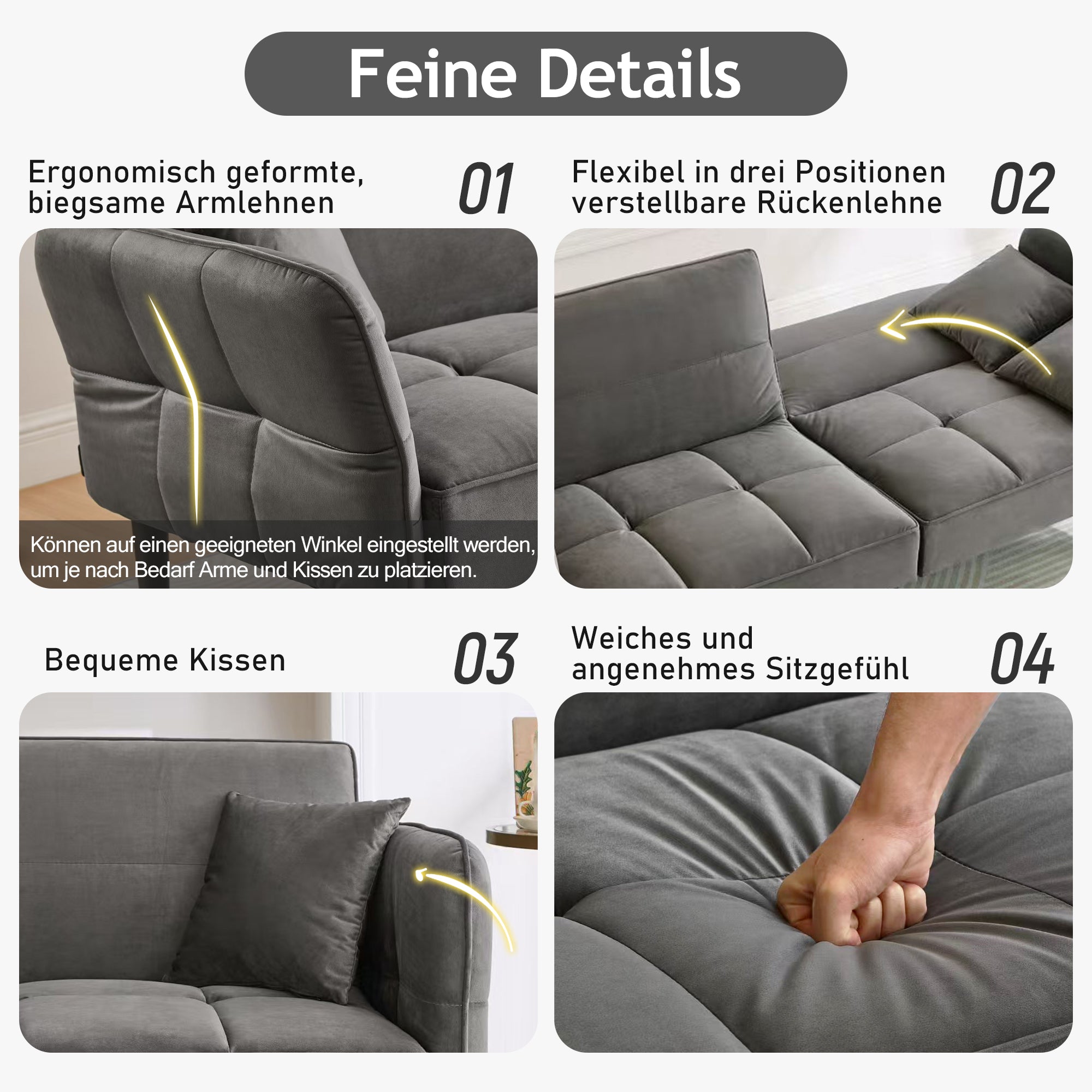 2-in-1 Verstellbares Schlafsofa mit 3 Liegepositionen